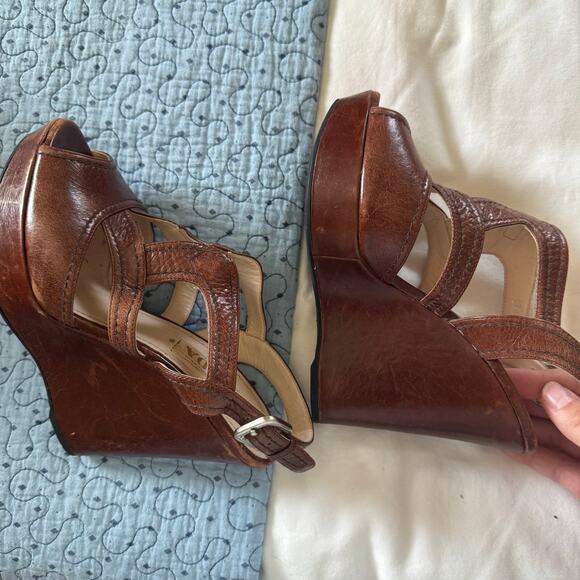 PRADA Brown Leather Wedge Size 37.5 open toe casual ankle strap - Picture 7 of 10